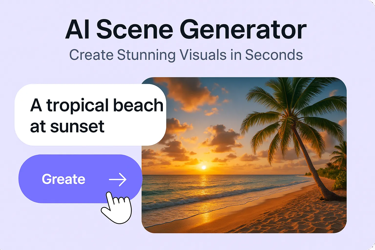 A beach with a palm tree and a sunset.