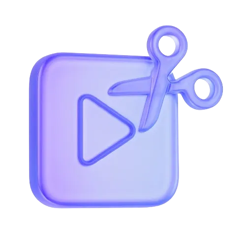 A pair of scissors sitting on top of a play button.