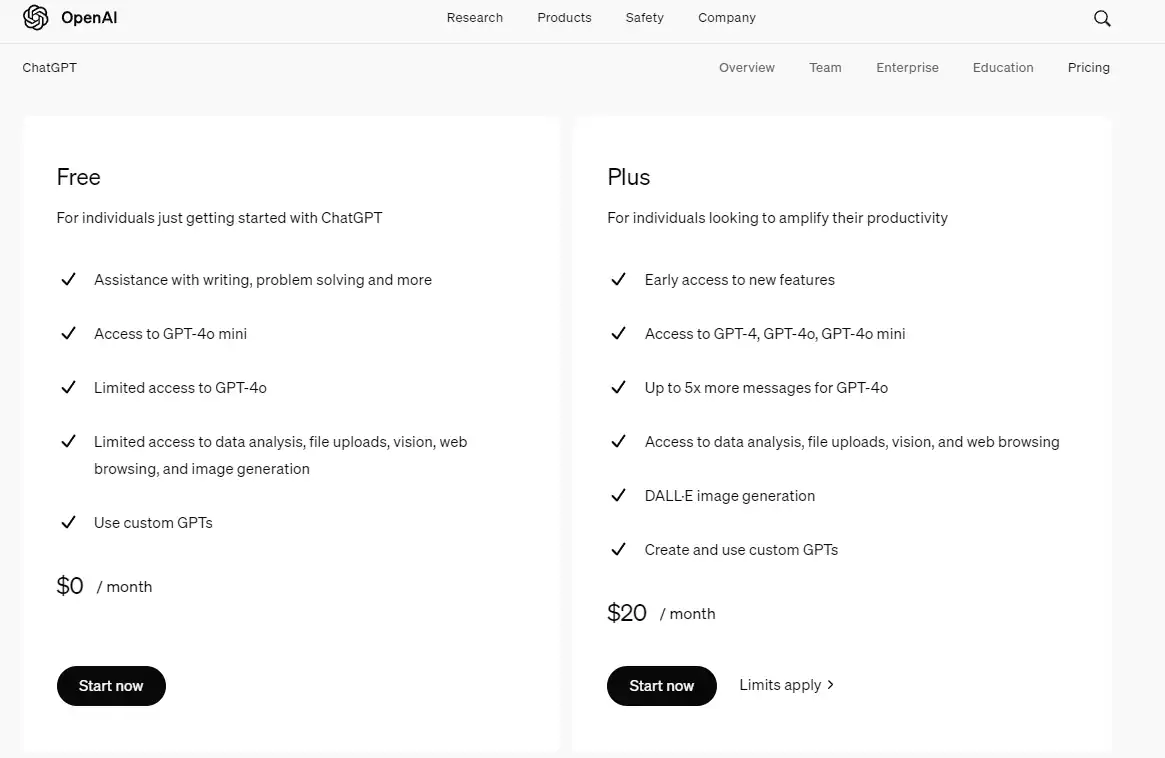 The pricing plan of ChatGPT