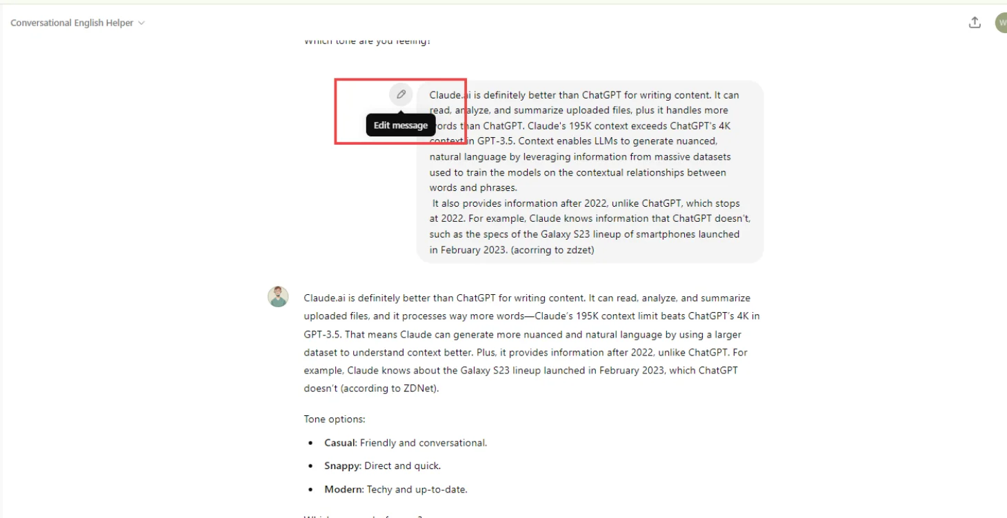In ChatGPT, you can edit and resend a prompt without needing to copy, paste, or rewrite.