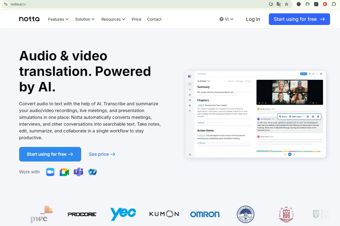 Notta AI-powered meeting assistant that records, transcribes, and summarizes