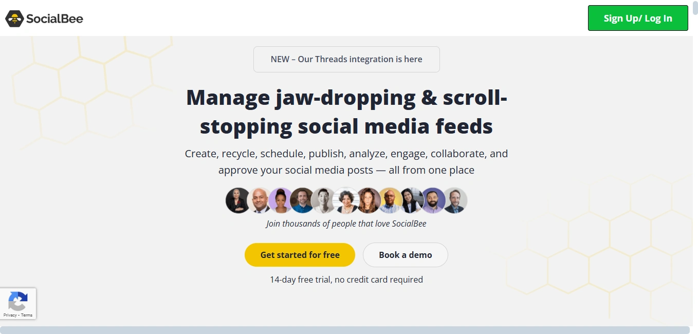Homepage of SocialBee.