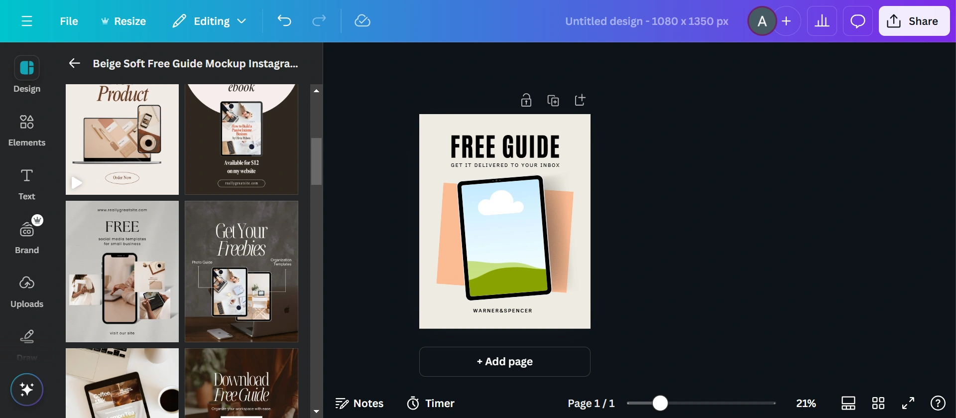 Canva's graphic design interface.