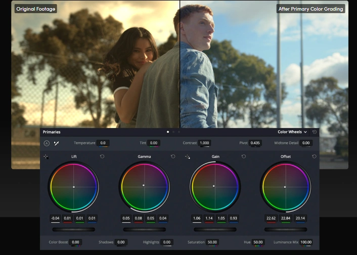 DaVinci Resolve's video editing interface.