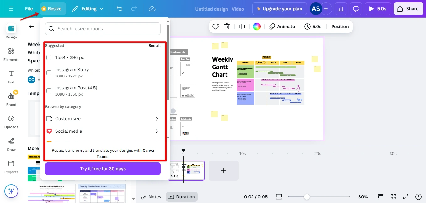 Canva's graphic design interface.