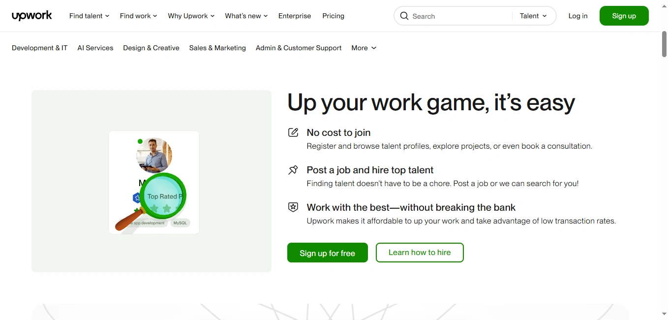 Upwork's dashboard.