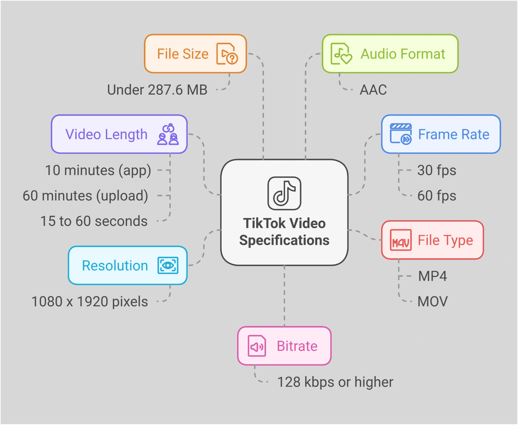 Infographic displaying TikTok video specifications.