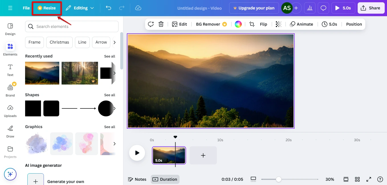Canva's video editing interface.