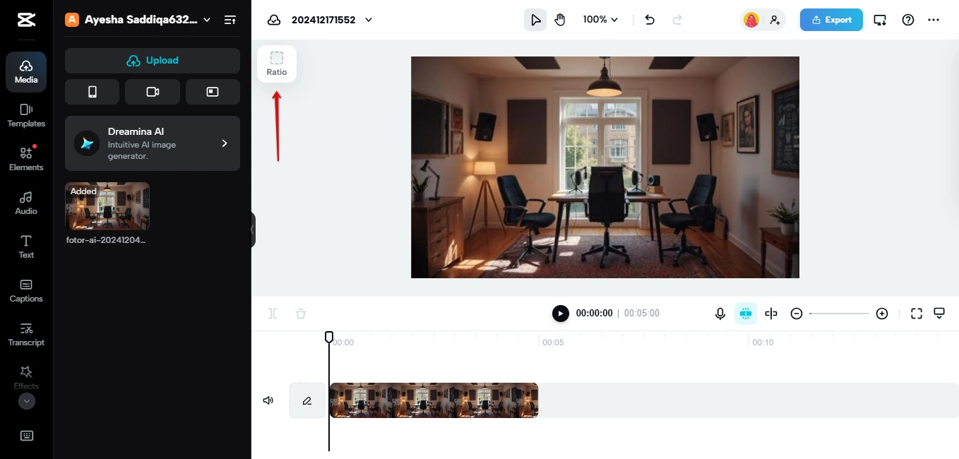 CapCut's video editing interface.