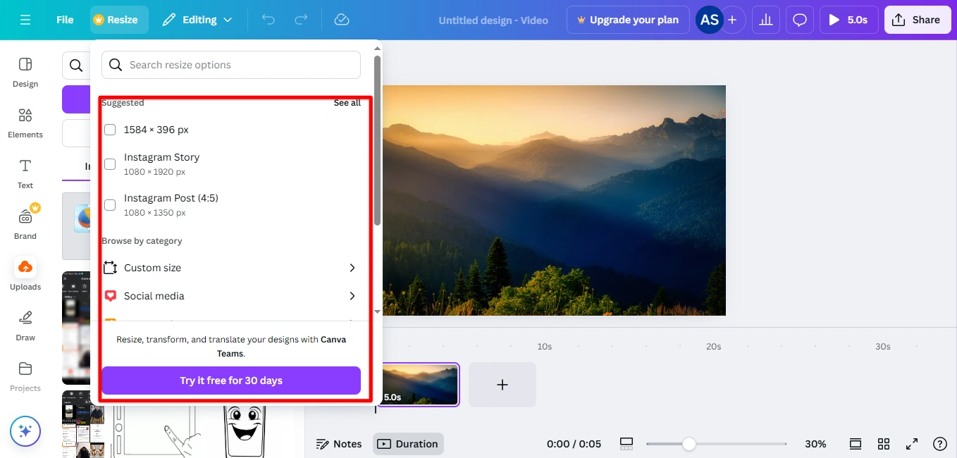 Canva's video editing interface.