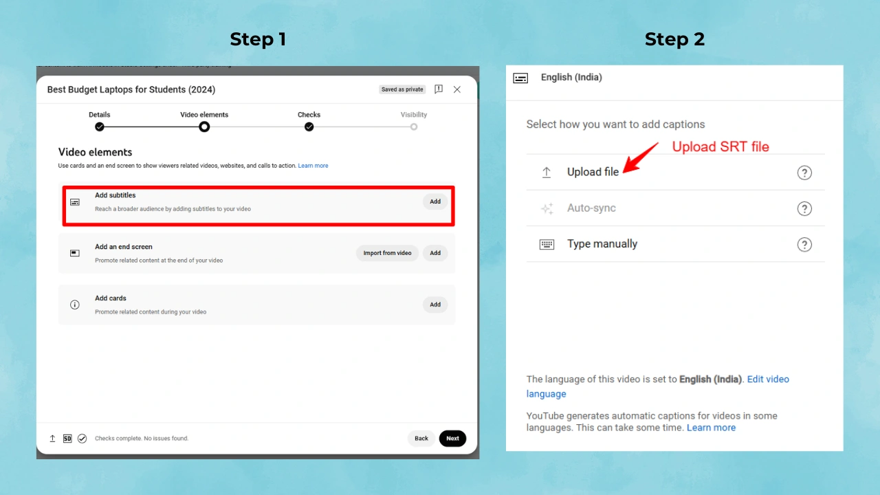 YouTube Studio's video elements interface.