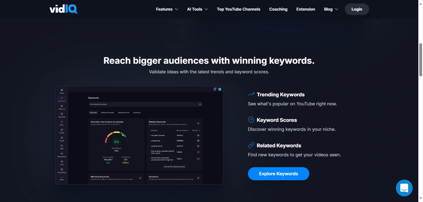 VidIQ's webpage.