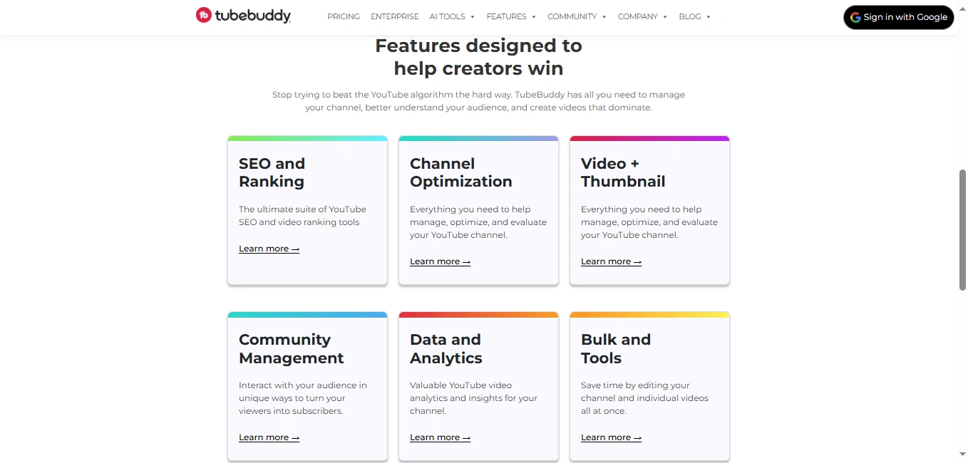 TubeBuddy's webpage interface.