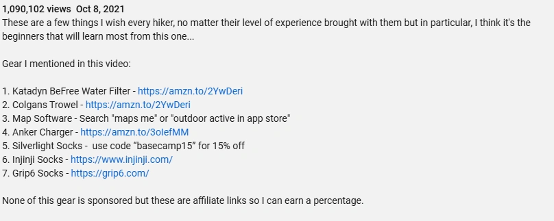 A YouTube description featuring external links.