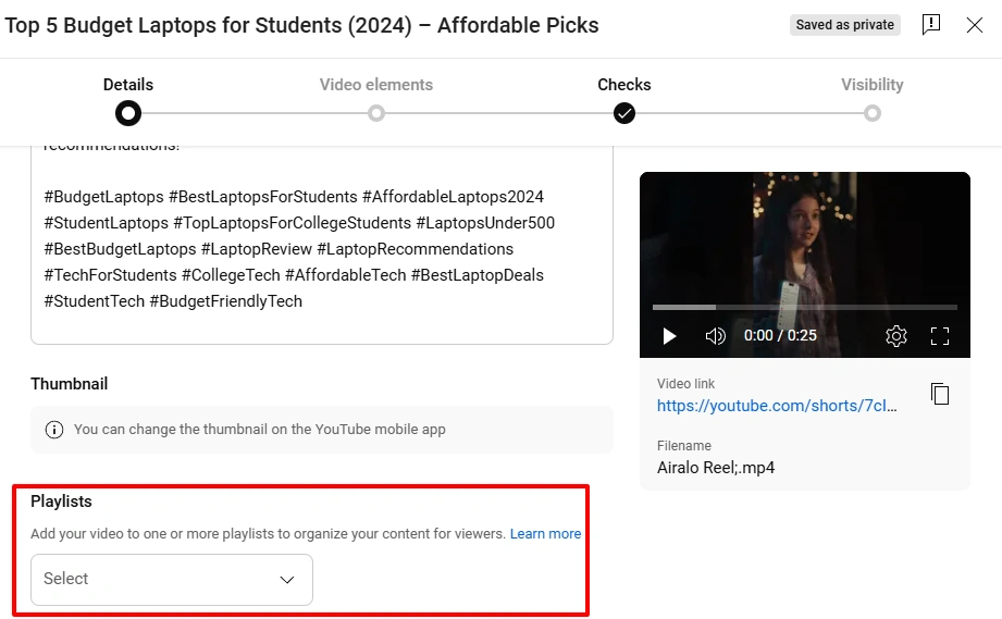 YouTube Studio's details interface.