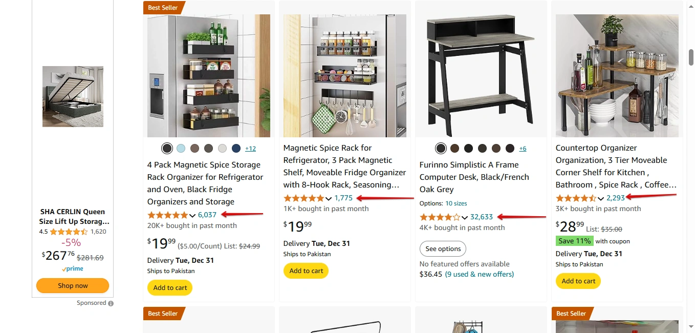 Online shopping page showing home furniture.