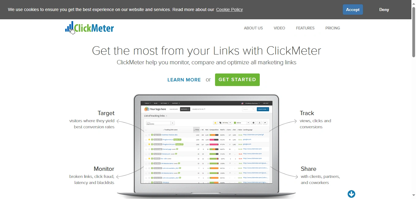 ClickMeter's webpage.