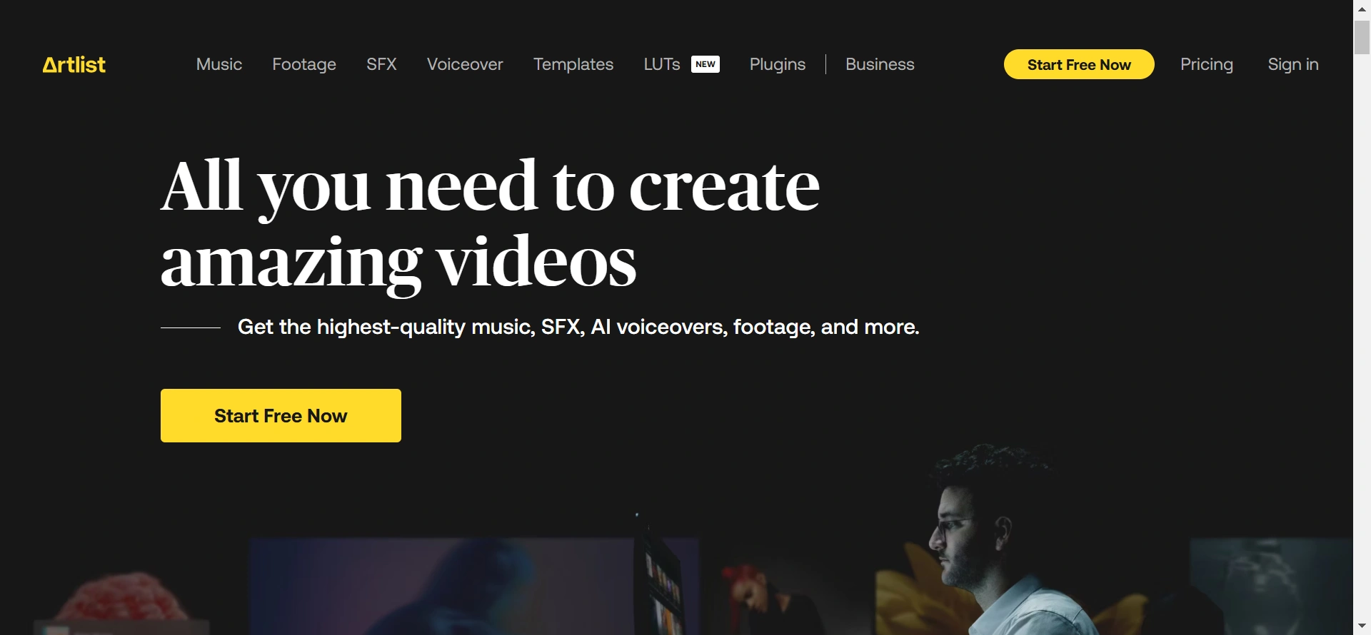Artlist's webpage.