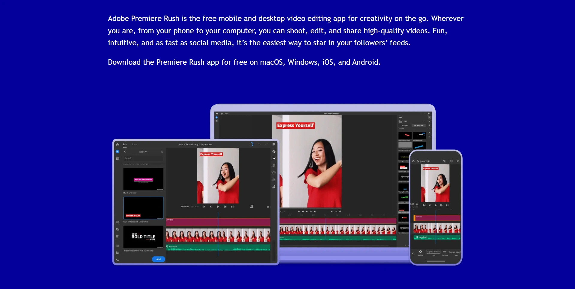 Adobe Premiere Rush's webpage interface.