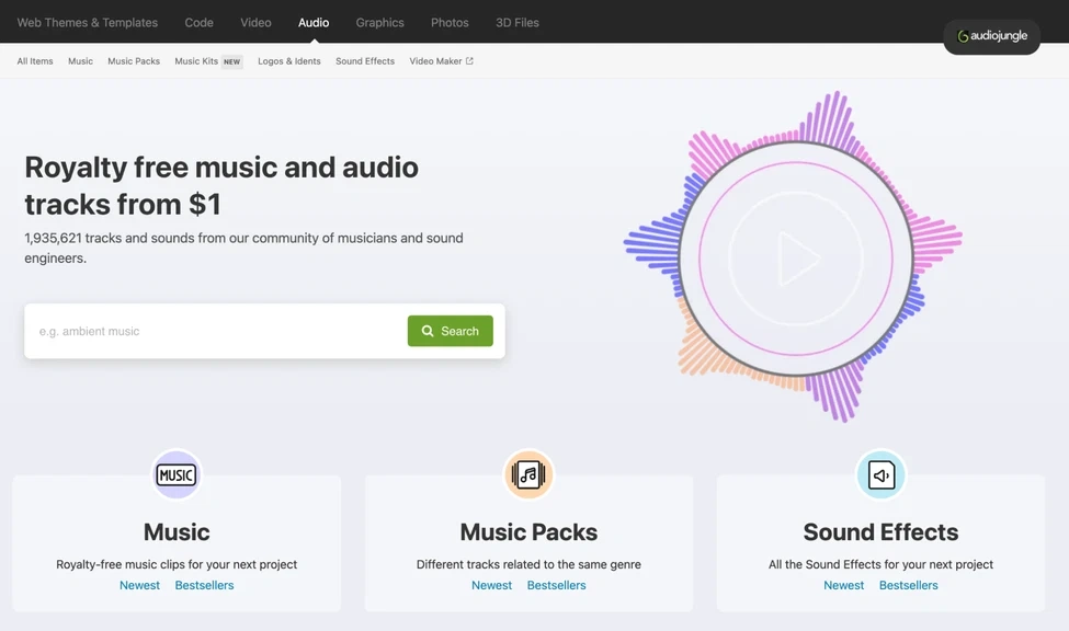 Audiojungle's webpage.