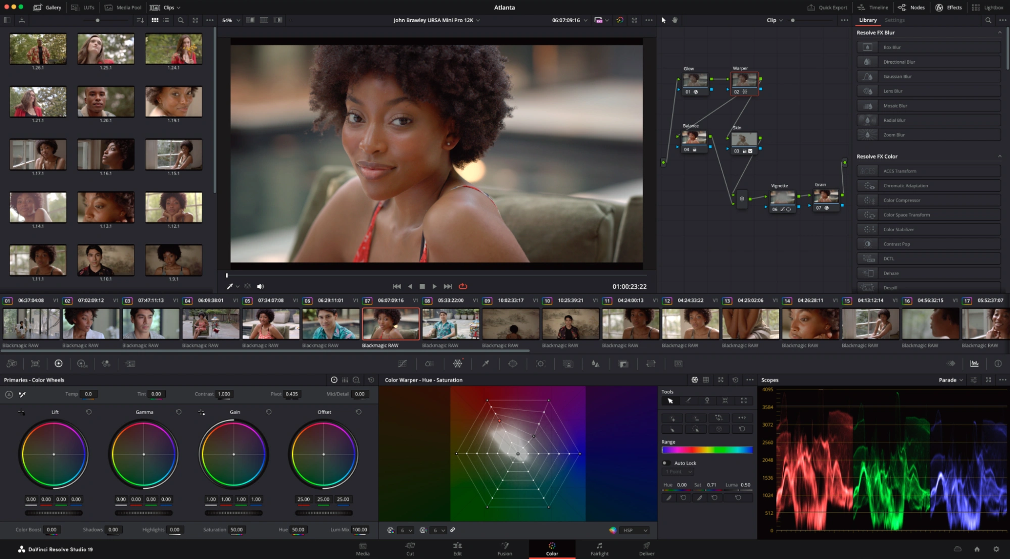 DaVinci Resolve's video editing interface.