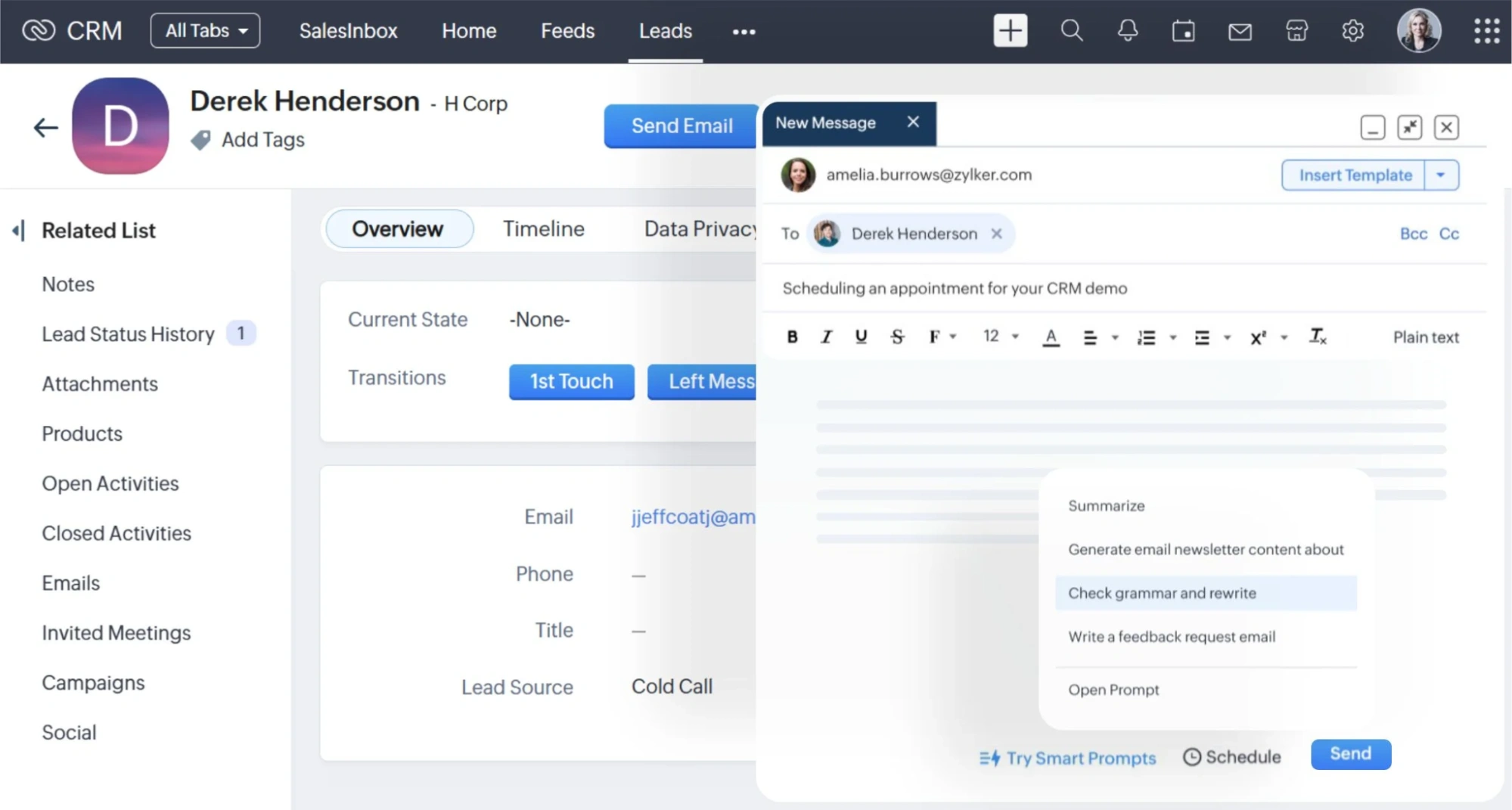 Zoho AI's webpage.