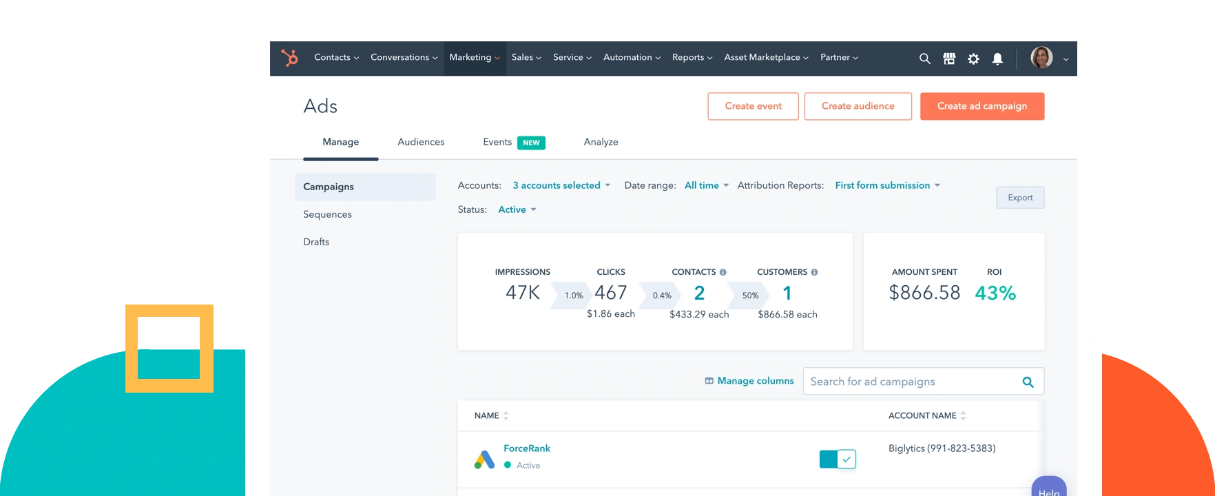 HubSpot Marketing Hub's webpage interface.
