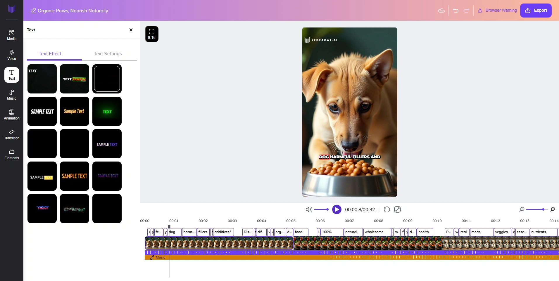 Zebracat's video editing interface.