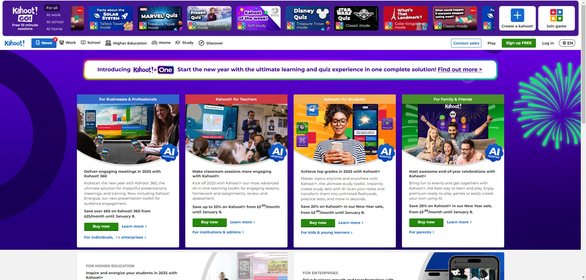 Kahoot!'s homepage.