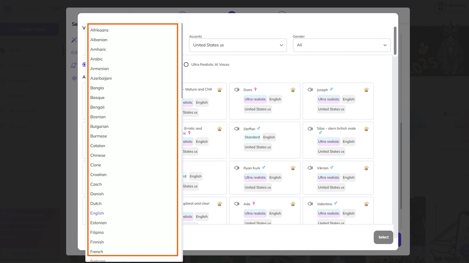 Zebracat's language interface.