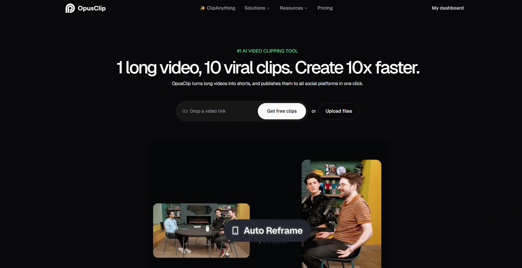 Opus Clip AI's webpage.