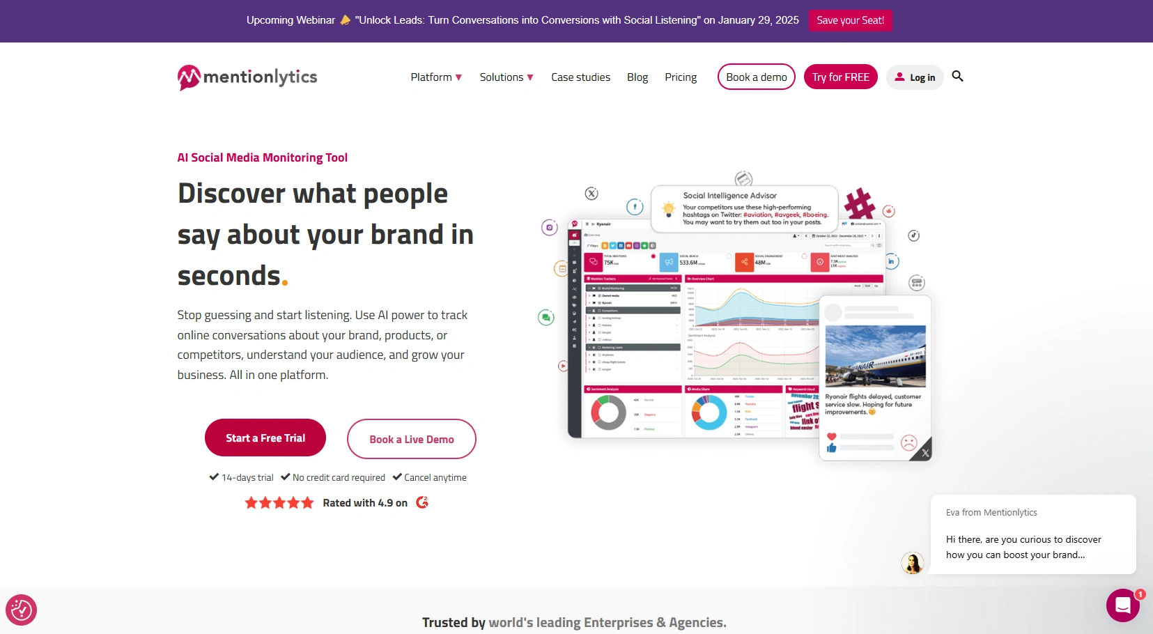 Mentionlytics' webpage.