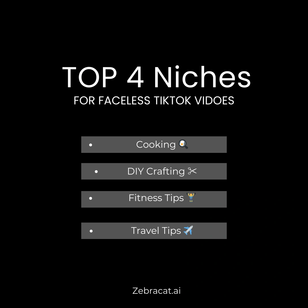 Infographic on top 4 niches for faceless TikTok videos.