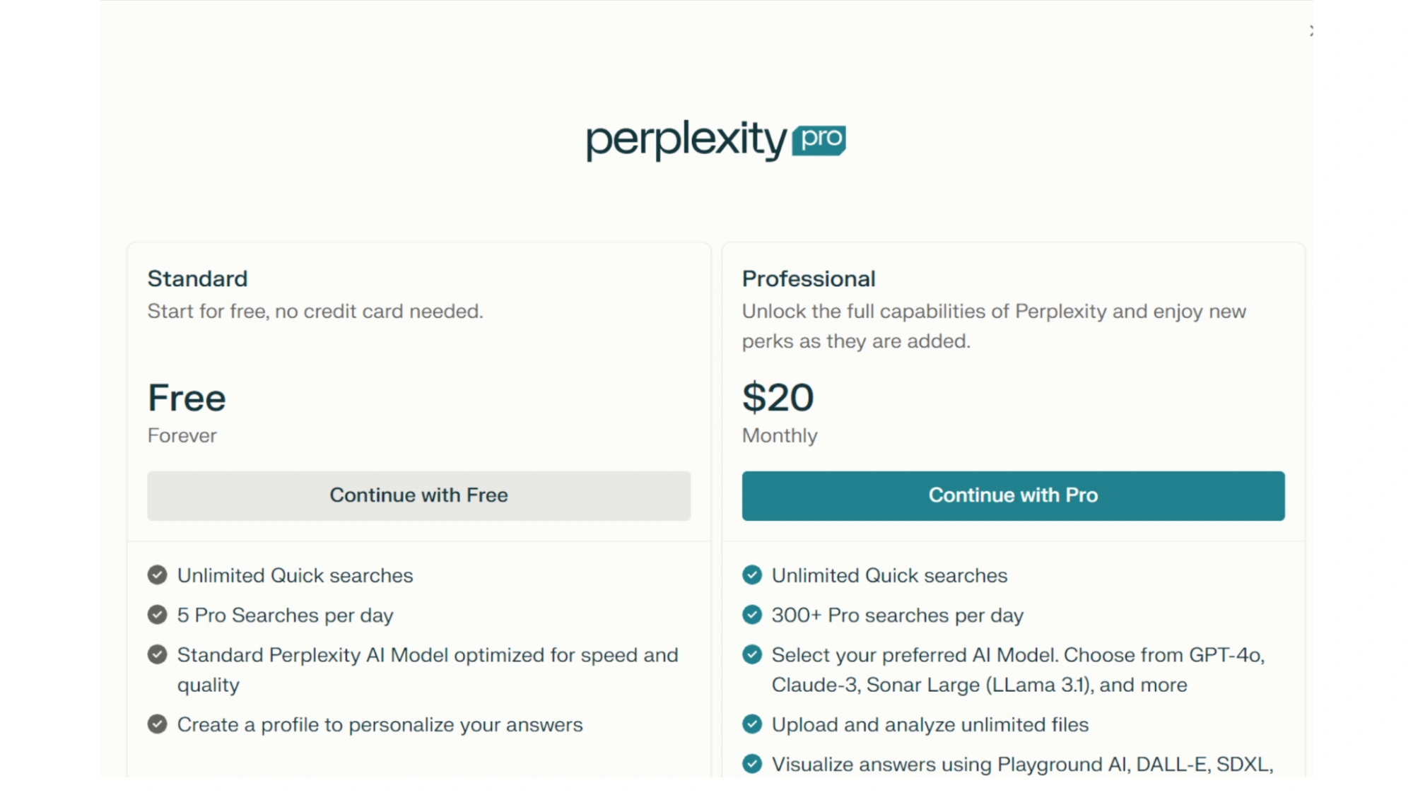 Perplexity's pricing plan.