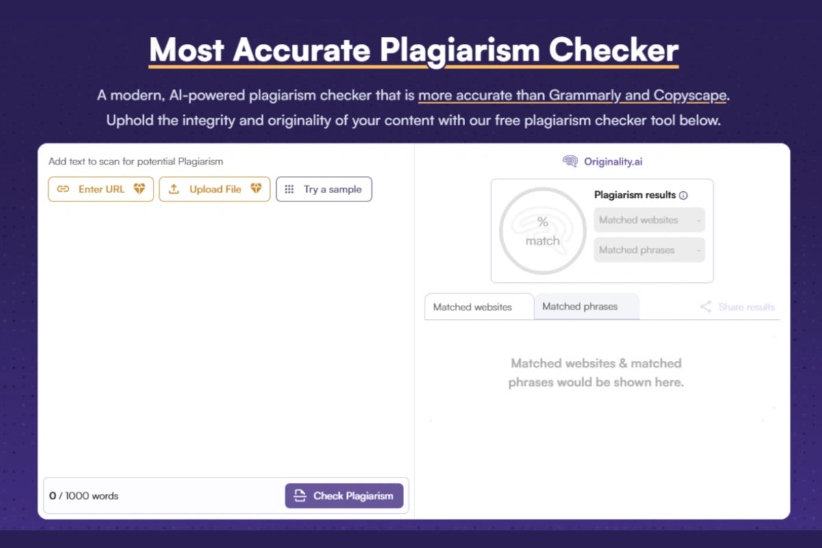 Originality (Plagiarism Detector)'s webpage.