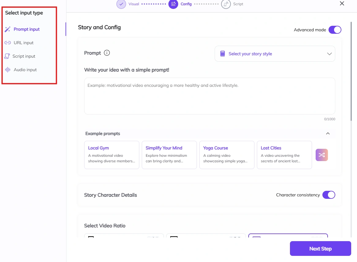 Zebracat's story and config interface.