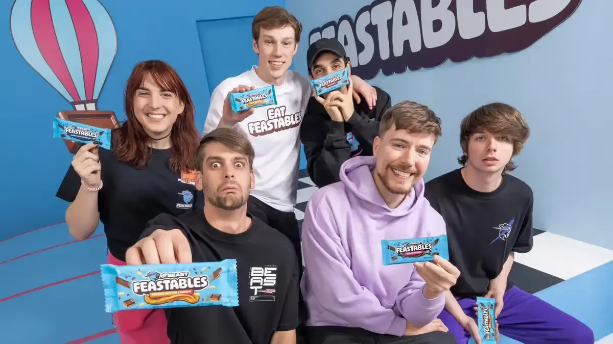 MrBeast's and his crew showcasing Feastables.