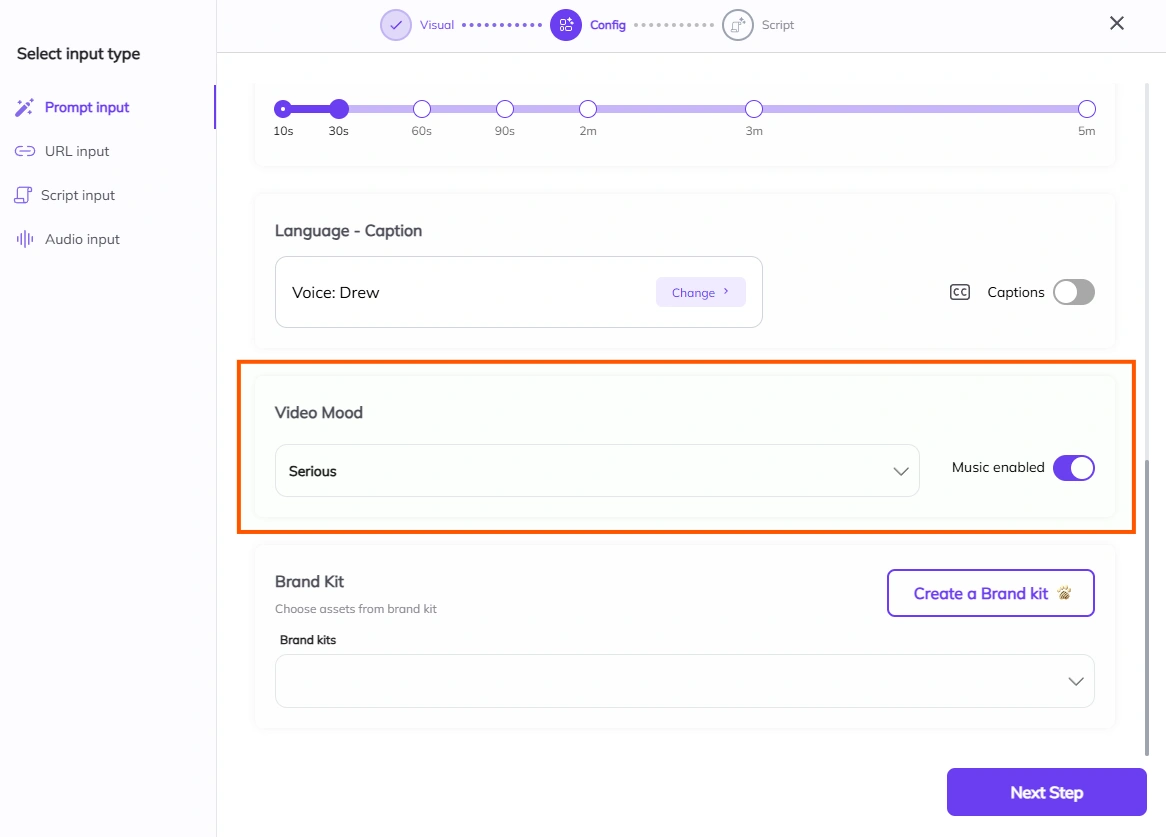 Zebracat's video prompt input interface.