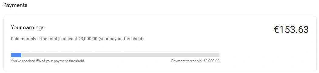 Earnings summary showing €153.63 earned.