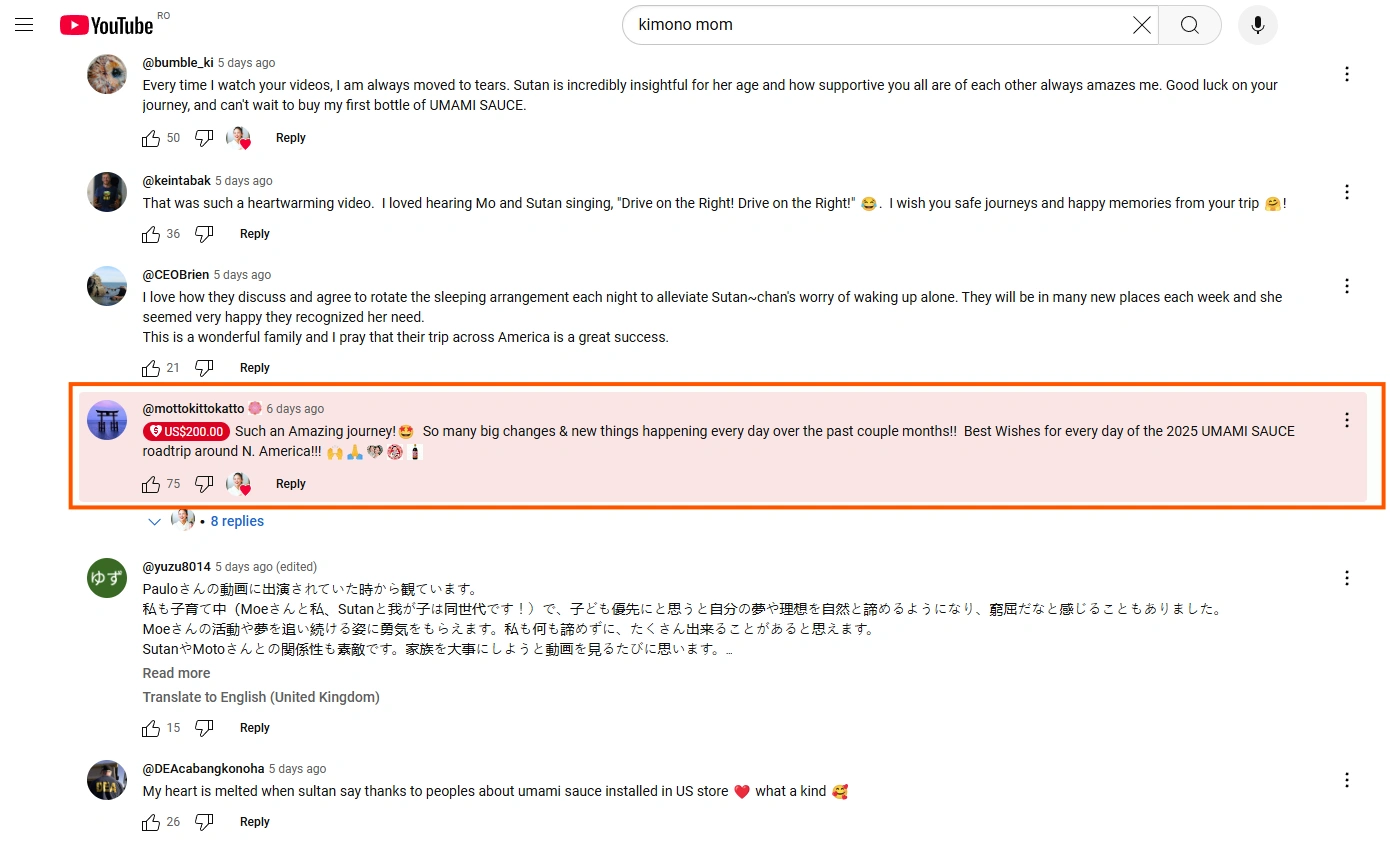 Kimono Mom's YouTube comment section.