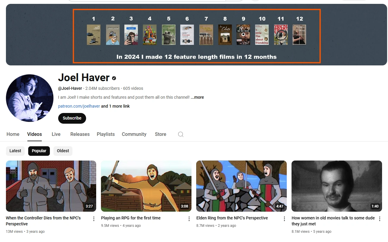 Joe Haver's YouTube channel.