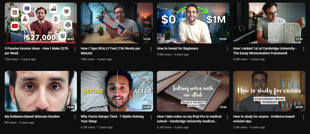 Ali Abdaal's YouTube videos.