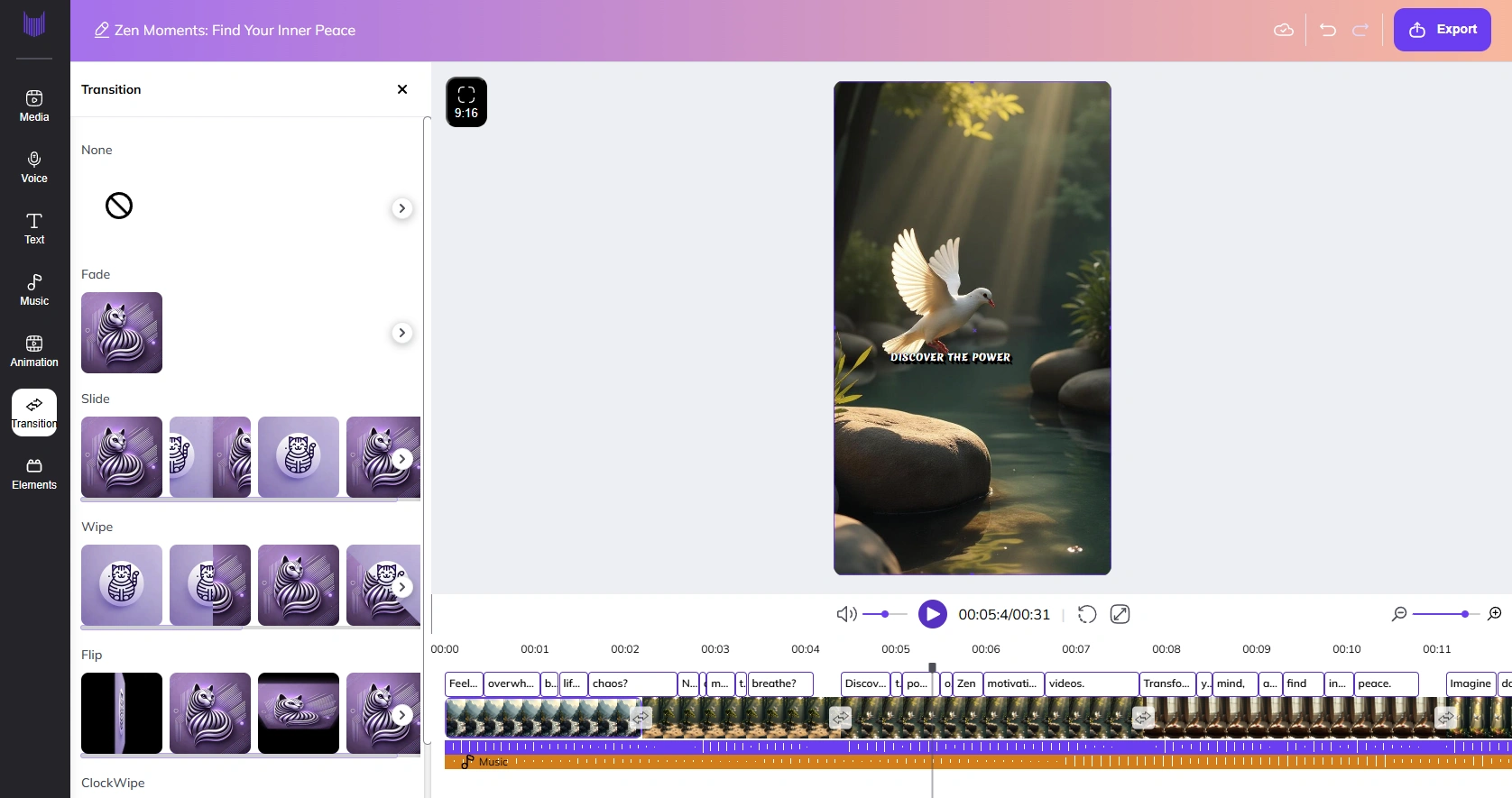 Zebracat's video editing interface.