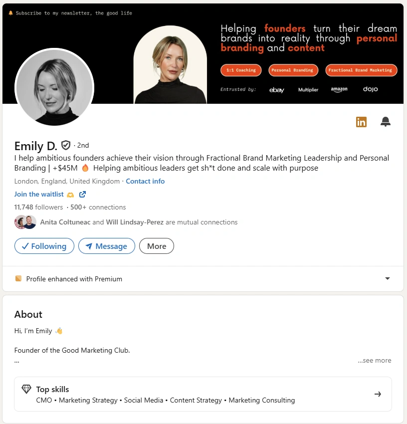 Emily D.'s LinkedIn profile.