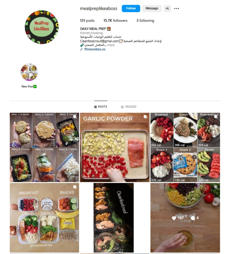 Meal Prep Like a Boss' Instagram profile.