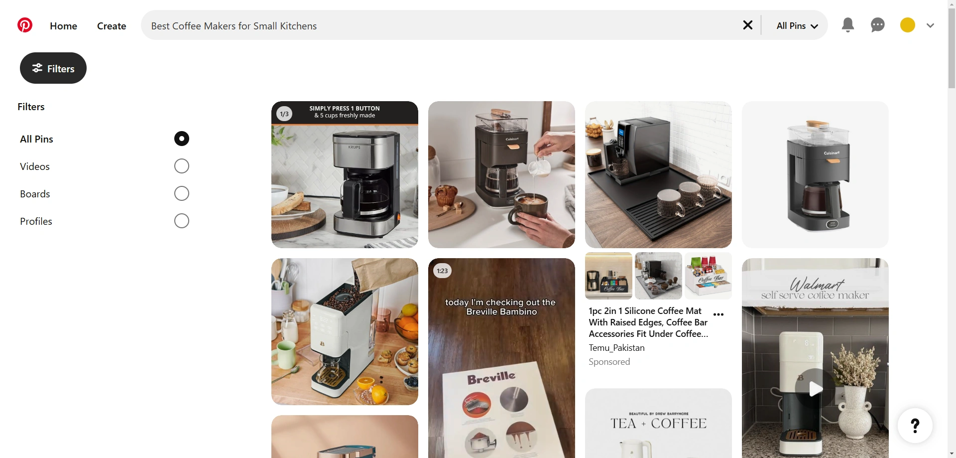 Pinterest's search results page.