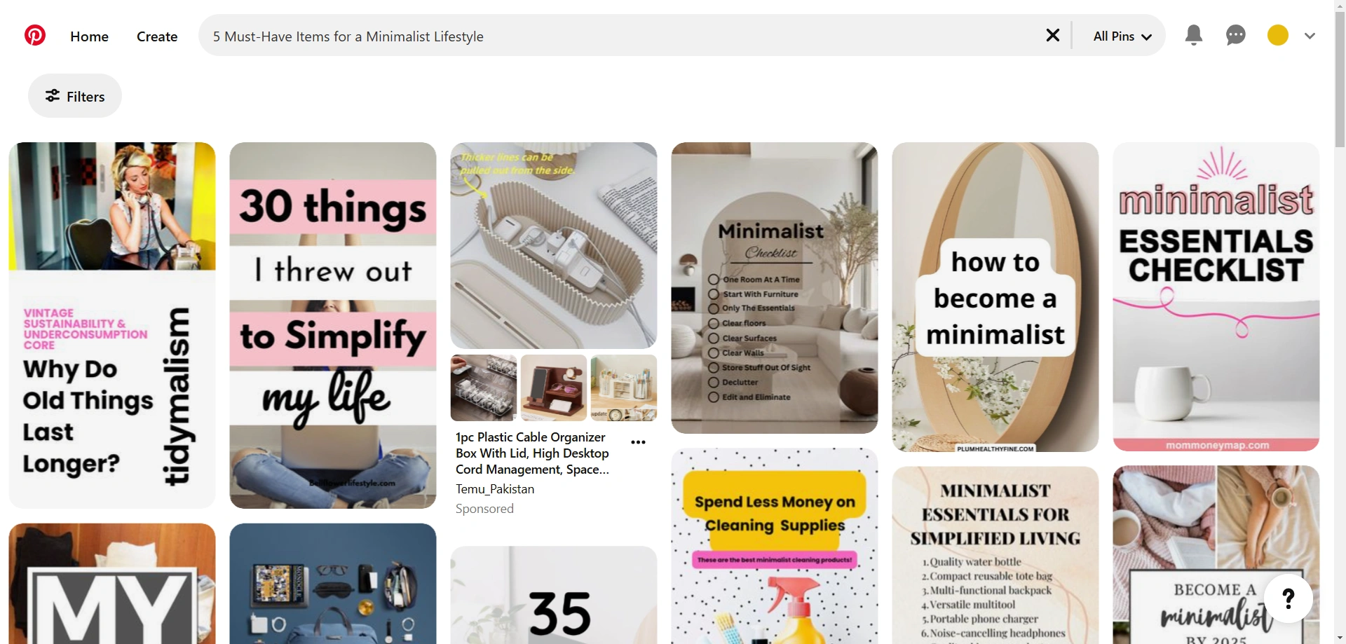Pinterest's search results page.
