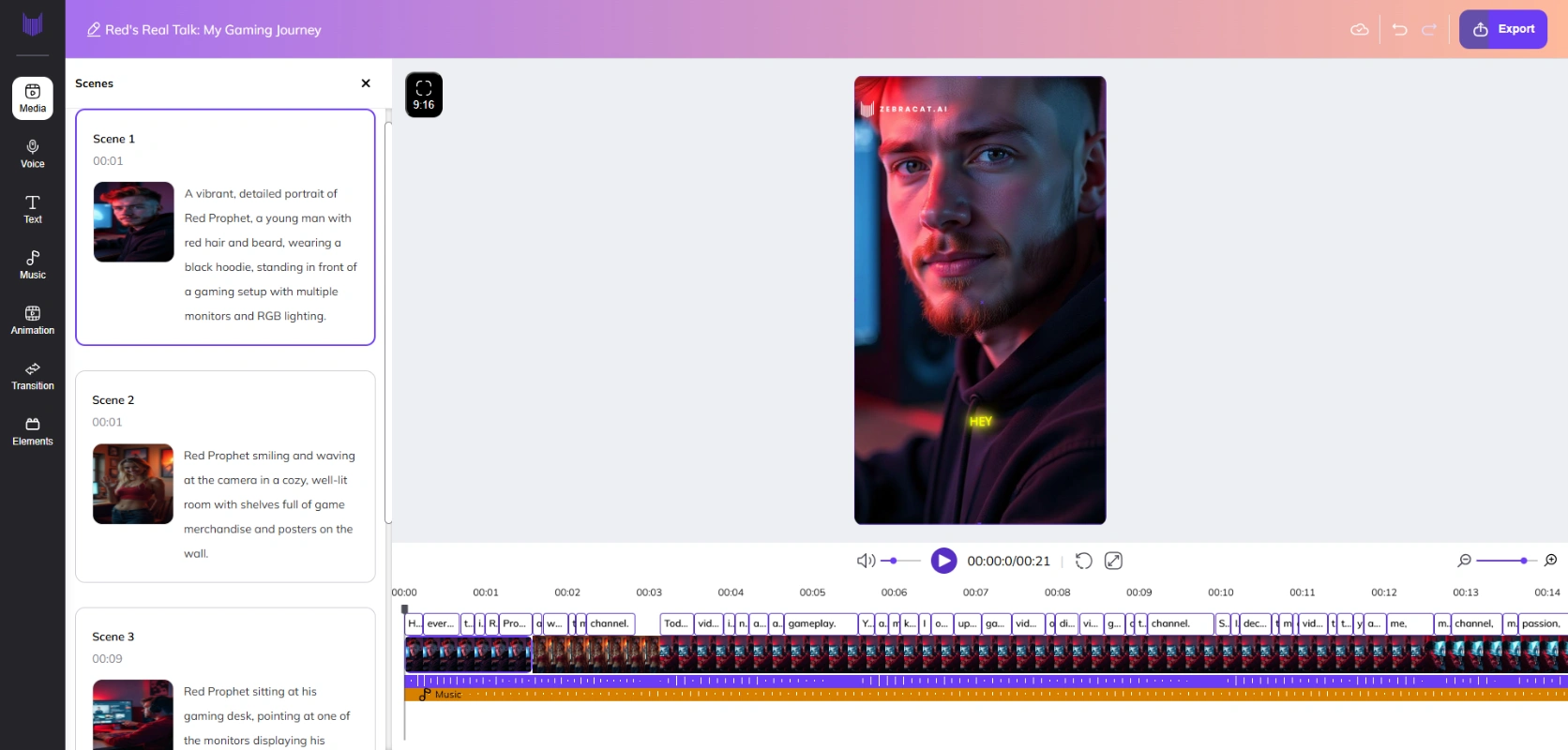 Zebracat's video editing interface.