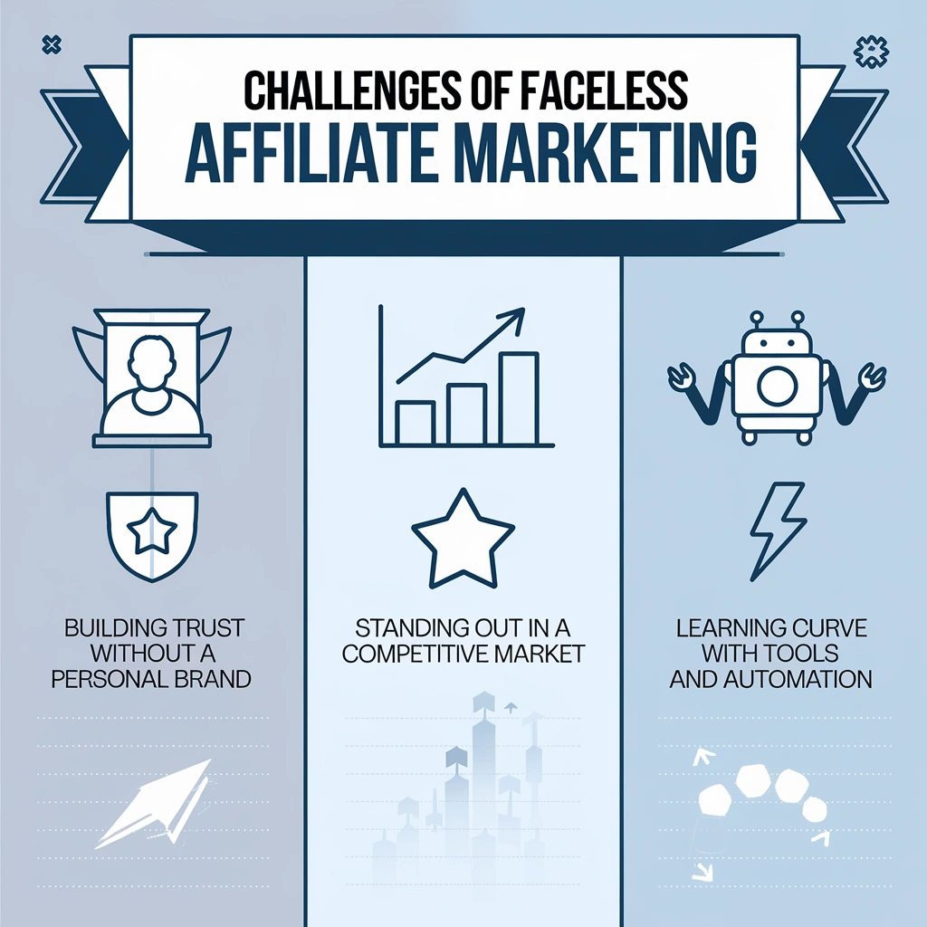 Infographic titled "Challenges of Faceless Affiliate Marketing".