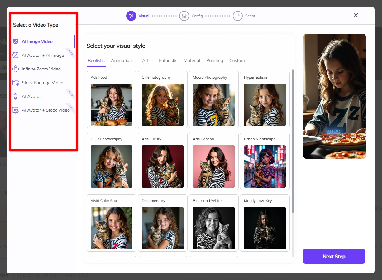 Zebracat's AI Image video generator interface.